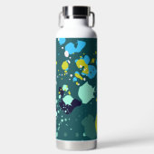 クール緑カラフル絵を描(ばちゃばちゃ)跳ねるイニシャル ウォーターボトル (正面)