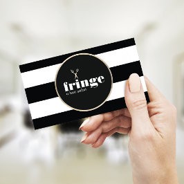 クール美容師金ゴールドはさみ白黒ストライプ 名刺