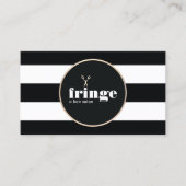 クール美容師金ゴールドはさみ白黒ストライプ 名刺 (正面)