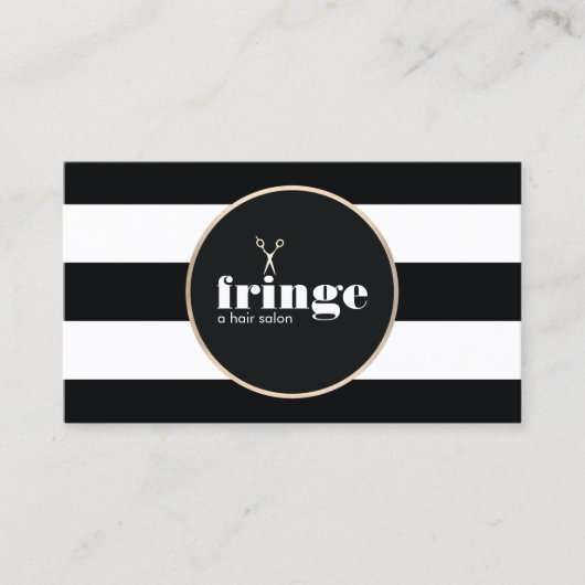 クール美容師金ゴールドはさみ白黒ストライプ 名刺 (正面)