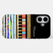 クール色ストライプ付き名前カスタム付き Case-Mate iPhoneケース (裏面 (横))