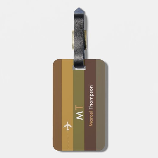 クール茶モダン色の飛行機の旅 ラゲッジタグ (裏面縦)