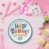 クール誕生日パカラフルーティティール(緑がかった色)ブラシの種類 ペーパープレート (パーティー)