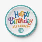 クール誕生日パカラフルーティティール(緑がかった色)ブラシの種類 ペーパープレート (正面)