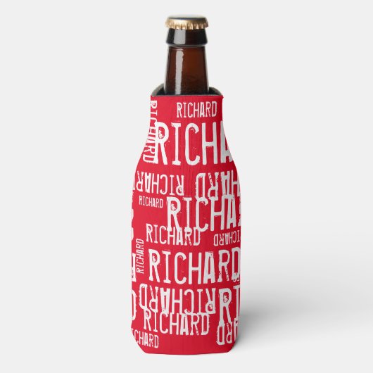 クール赤モダンと白の名前タイポグラフィ ボトルクーラー (ボトル正面)