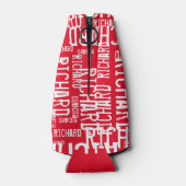 クール赤モダンと白の名前タイポグラフィ ボトルクーラー (裏面)