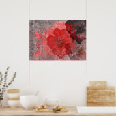 クール赤ユニーク灰色アジアスタイル花芸術 ポスター (キッチン)