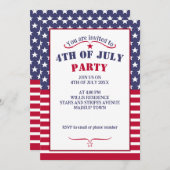 クール赤白青スストライプターズ米国国旗4 7月 招待状 (正面/裏面)