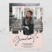 クール赤面ピンクの卒業生の写真卒業 招待状 (正面/裏面)