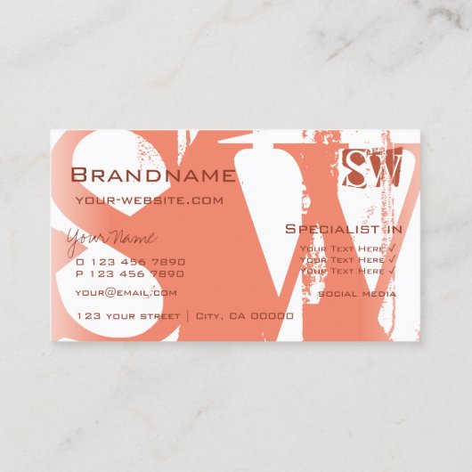 クール赤面赤と白付きイニシャルスタイリッシュ 名刺 (裏面)