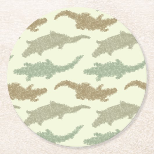 クール迷彩柄アリゲータ – シームレスなパターン。 ラウンドペーパーコースター (正面)