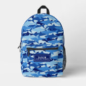 クール迷彩柄シャークのパタパーソナライズされたーン名文字 プリントバックパック (正面)