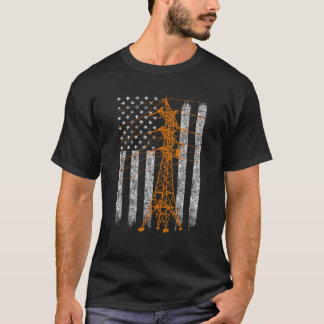クール送信タワーアメリカ国旗Lineman T sh Tシャツ