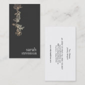 クール金ゴールドと黒手描きフローラつる植物 名刺 (正面/裏面)