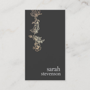 クール金ゴールドと黒手描きフローラつる植物 名刺