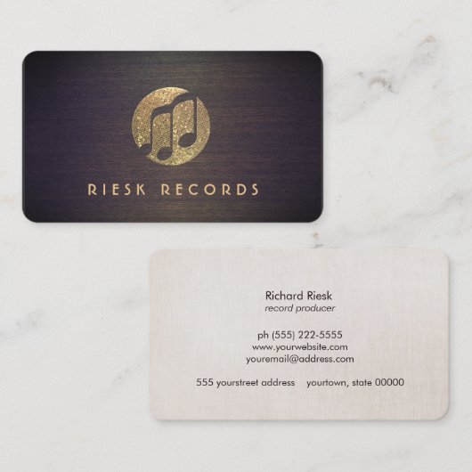 クール金ゴールドノートのロゴレトロミュージシャン 名刺 (正面/裏面)