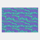 クール風変わりティール(緑がかった色)紫色の線n正方形のパターン ラッピングペーパーシート (正面)