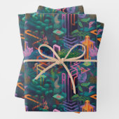 クール風変わりSurreal Lines Shapes Jungle Pattern ラッピングペーパーシート (インサイチュ)