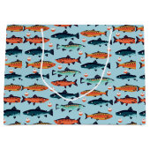 クール魚釣りタイル模様パーティー ラージペーパーバッグ (正面)