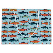 クール魚釣りタイル模様パーティー ラージペーパーバッグ (裏面)