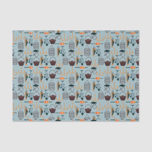 クール魚釣りタイル模様パーティー 薄葉紙 (正面)