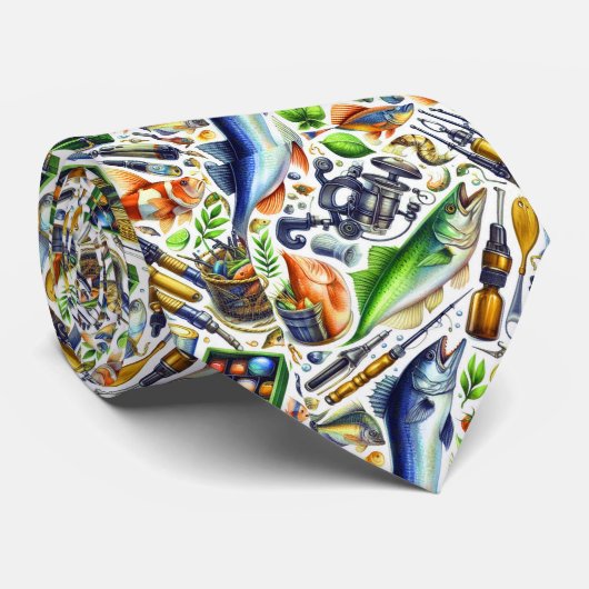 クール魚釣り愛好家タイル模様 ネクタイ (ロール)