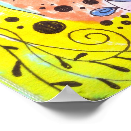 クール鮮やかお洒落フローラ手描きドードル ポスター (角)