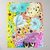 クール鮮やかお洒落フローラ手描きドードル ポスター (正面)