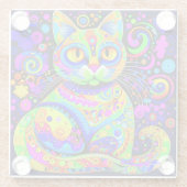 クール鮮やかアートお洒落カラフル猫コースター ガラスコースター (裏面)