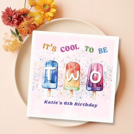 クール1ピンクポプシクル1st誕生日パーティーナプキンス スタンダードカクテルナプキン