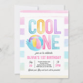 クール1プールパーティービーチ1st誕生日パーティー 招待状 (正面)