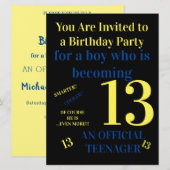 クール!あなたは13歳 オフィシャルティーンエージャーボーイ誕生日 招待状 (正面/裏面)