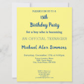 クール!あなたは13歳 オフィシャルティーンエージャーボーイ誕生日 招待状 (裏面)