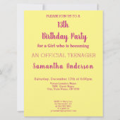 クール!あなたは13歳 オフィシャルティーンガール誕生日 招待状 (裏面)