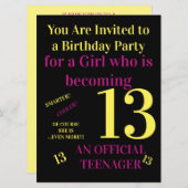 クール！あなたは13歳 公式ティーン誕生日ガール 招待状 (正面/裏面)