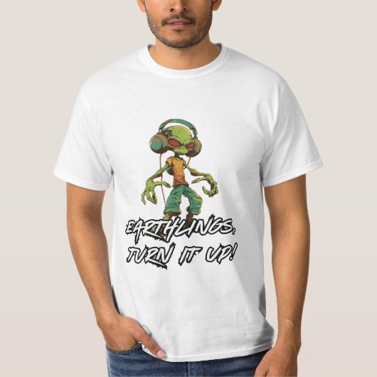クール エイリアン DJ – 地球の皆、ノリノリ! Tシャツ (正面)