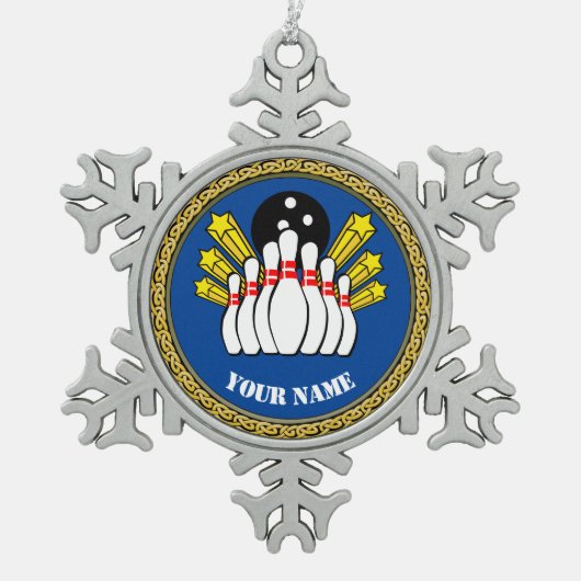 クール!オーナメント-ボーリング-カスタムボウリングをする人、 クリケットの投手 – 名前の追加 スノーフレークピューターオーナメント (正面)