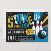 クール！カラフルなボウリングスポーツパーティーを始めよう！ 招待状 (正面)