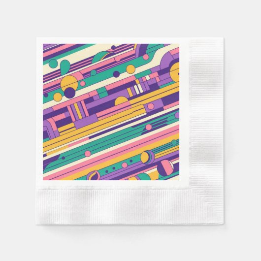 クール、カラフル80s/90sレトロ設計 縁ありカクテルナプキン (正面)