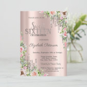 クール グリッター ドリップ ローズゴールド ローズ スイート 16 招待状 (スタンド正面)