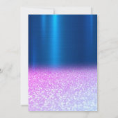 クール グリッター ボケ、ドレス、ティアラ、ブルー スウィート 17 招待状 (裏面)