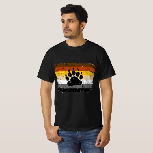 クール ゲイ ベア プライド フラッグ ベア パウ Tシャツ (正面フル)