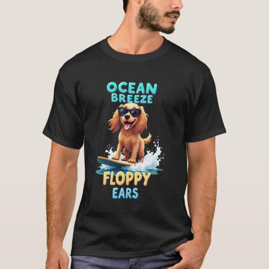 クール コッカー スパニエル サーフィン 犬 Tシャツ (正面)