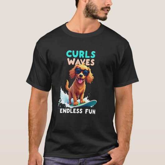 クール コッカー スパニエル サーフィン 犬 Tシャツ (正面)