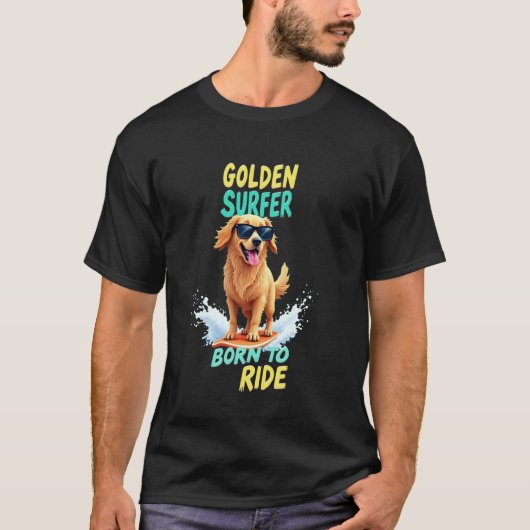 クール ゴールデンレトリバー サーフィン 犬 Tシャツ (正面)