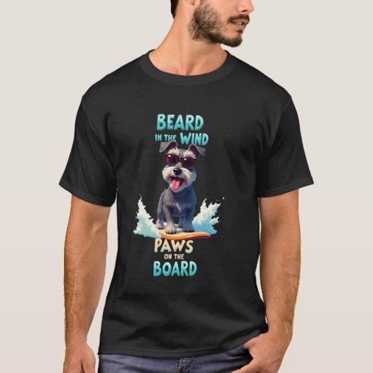 クール シュナウザー サーフィン ドッグ Tシャツ (正面)