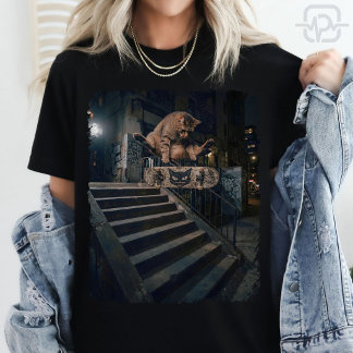 クール スケートボード キャット キックフリップ ファニー ストリートウェア Tシャツ