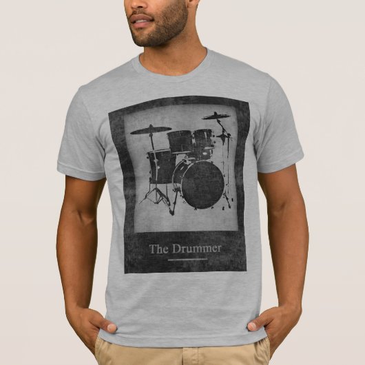クール&スタイリッシュ白黒ドラム Tシャツ (正面)