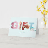 クール ソフトブルー GIFT バースデー フォト 書体 カード (黄色い花)