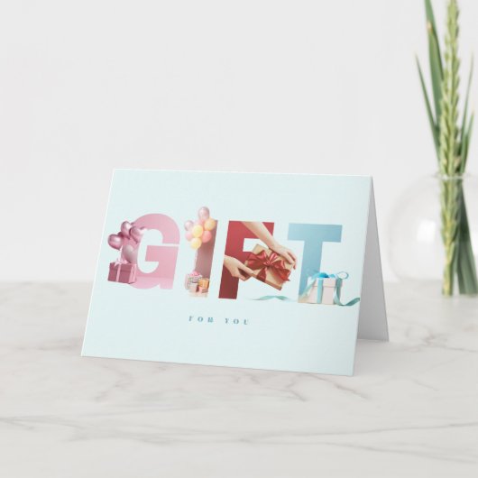 クール ソフトブルー GIFT バースデー フォト 書体 カード (正面)
